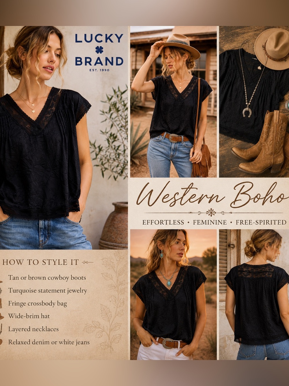Lucky Brand NWT Black Crinkle Lace Dolman Sleeve Western Boho Blouse Women’s XXL - Picture 2 of 13